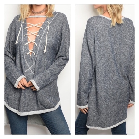 Navy Blue Speckled Choker Sweater - Picture 8 of 8